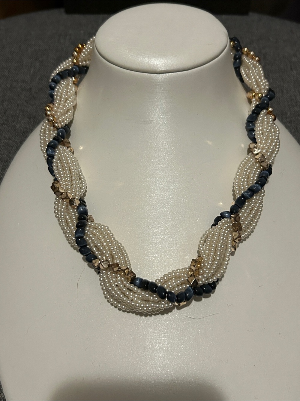 Vintage Japan Elegant Multistrand faux Pearl and Bead Twist Necklace